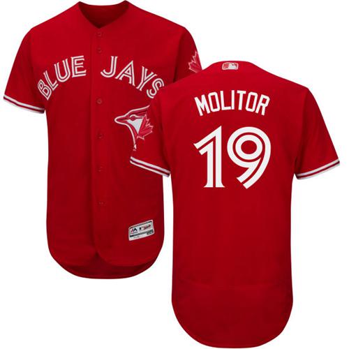 Toronto Blue Jays #19 Paul Molitor Red Flexbase Authentic Collection Canada Day Stitched Jersey Men's