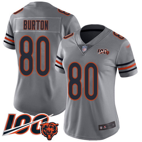 Chicago Bears #80 Trey Burton Silver Women's Stitched Limited Inverted Legend 100th Season Jersey Womens