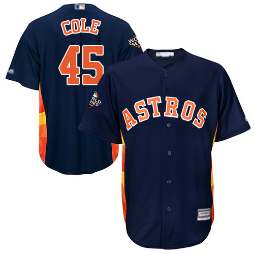 Houston Astros #45 Gerrit Cole Navy Blue Cool Base 2019 World Series Bound Stitched Youth Jersey Youth