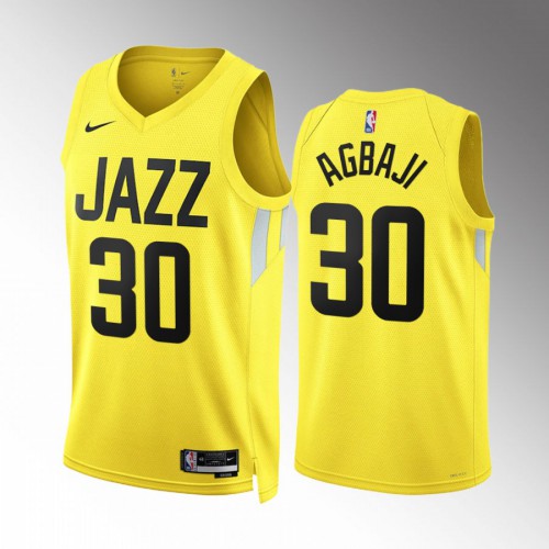 Utah Utah Jazz #30 Ochai Agbaji Mens Yellow 2022-23 Icon Edition Jersey Mens