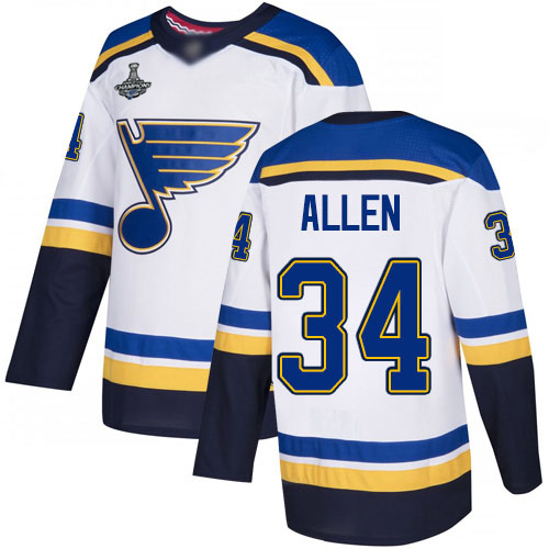 Adidas St. Louis Blues #34 Jake Allen White Road Authentic Stanley Cup Champions Stitched Jersey Men's