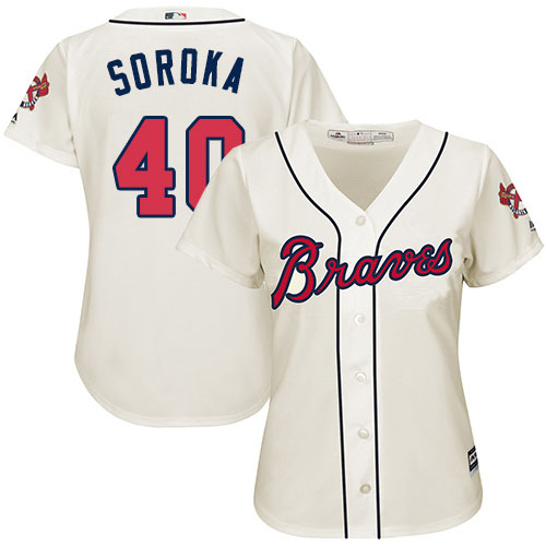Atlanta Braves #40 Mike Soroka Cream Alternate Women's Stitched Jersey Womens