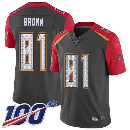 Tampa Bay Buccaneers #81 Antonio Brown Gray Men's Stitched Limited Inverted Legend 100th Season Jersey Men's