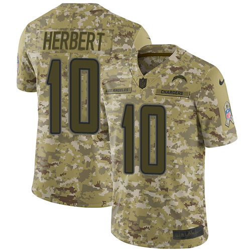 Chargers #10 Justin Herbert Camo Youth Stitched Limited 2018 Salute To Service Jersey