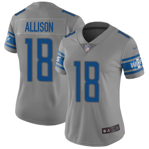 Detroit Lions #18 Geronimo Allison Gray Women's Stitched Limited Inverted Legend Jersey Womens