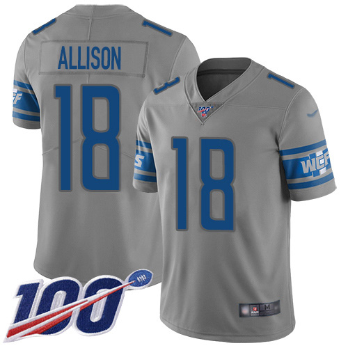 Detroit Lions #18 Geronimo Allison Gray Men's Stitched Limited Inverted Legend 100th Season Jersey Men's