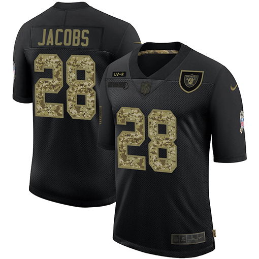 Las Vegas Raiders #28 Josh Jacobs Men's 2020 Salute To Service Camo Limited Jersey Black