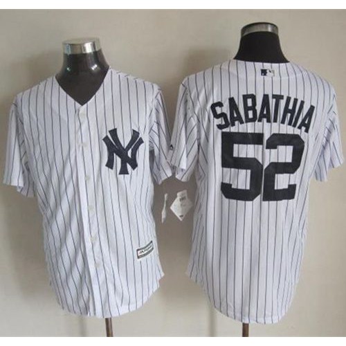 New York Yankees #52 C.C. Sabathia White Strip New Cool Base Stitched Jersey Men's