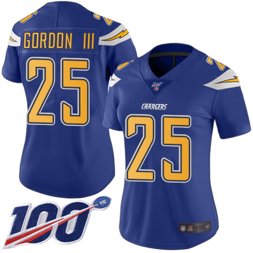 Los Angeles Chargers #25 Melvin Gordon III Electric Blue Women's Stitched Limited Rush 100th Season Jersey Womens