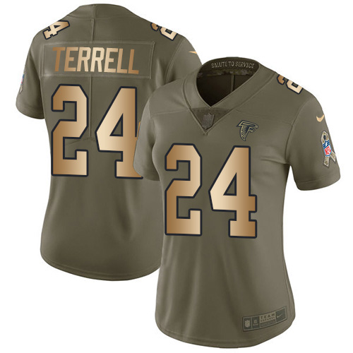 Atlanta Falcons #24 A.J. Terrell Olive/Gold Women's Stitched Limited 2017 Salute To Service Jersey Womens