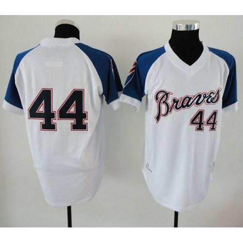 Mitchell And Ness 1974 Atlanta Braves #44 Hank Aaron White Throwback Stitched Jersey Men's
