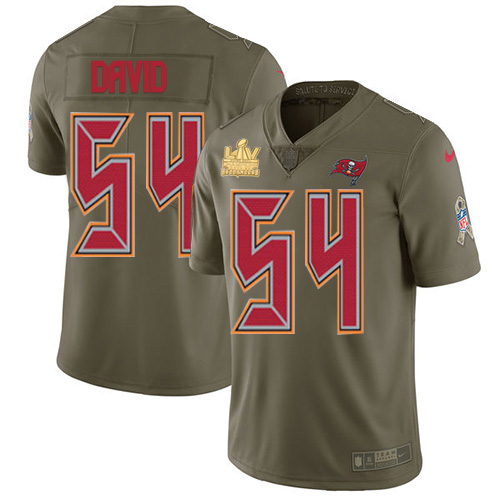Buccaneers #54 Lavonte David Olive Youth Super Bowl LV Champions Patch Stitched Limited 2017 Salute To Service Jersey