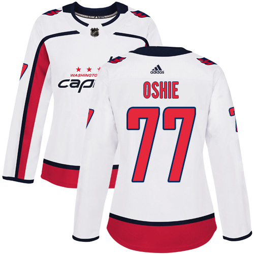 Adidas Washington Capitals #77 T.J. Oshie White Road Authentic Women's Stitched Jersey Womens