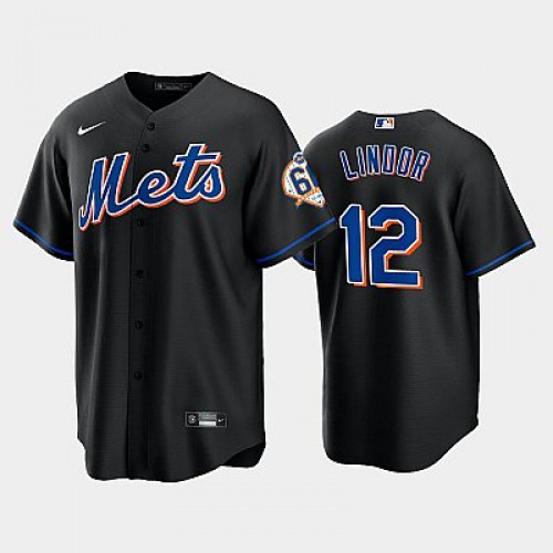 New York New York Mets #12 Francisco Lindor 60th Anniversary Replica Black Men's Jersey Men's