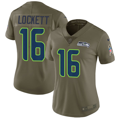 Seahawks #16 Tyler Lockett Olive Women's Stitched Limited 2017 Salute To Service Jersey
