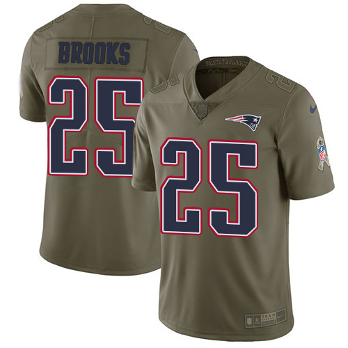New England Patriots #25 Terrence Brooks Olive Youth Stitched Limited 2017 Salute to Service Jersey Youth