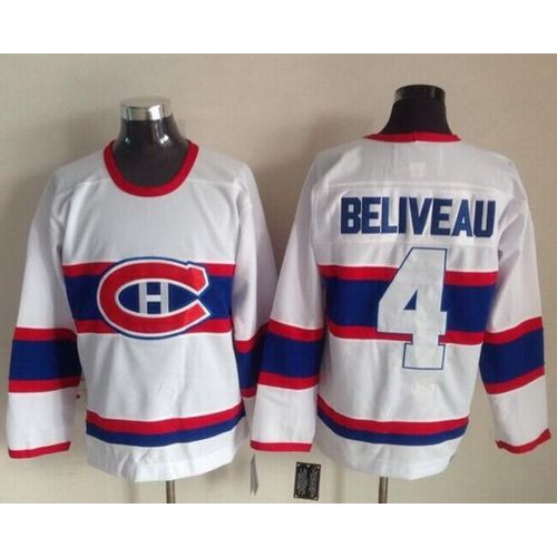 Montreal Canadiens #4 Jean Beliveau White CCM Throwback Stitched Jersey Men's