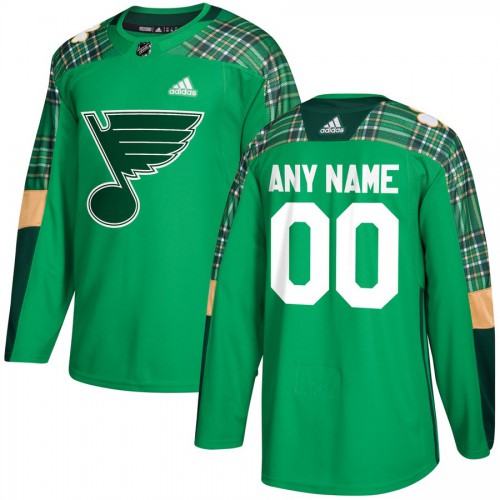 Men's Adidas St. Louis Blues Personalized Green St. Patrick's Day Custom Practice Jersey