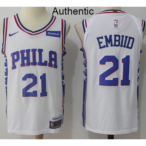 Philadelphia 76ers #21 Joel Embiid White Authentic Association Edition Jersey Mens