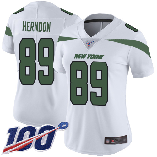 New York Jets #89 Chris Herndon White Women's Stitched 100th Season Vapor Limited Jersey Womens
