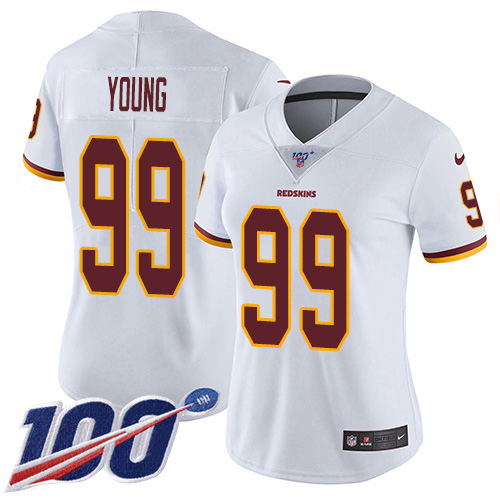 Commanders #99 Chase Young White Women's Stitched 100th Season Vapor Untouchable Limited Jersey