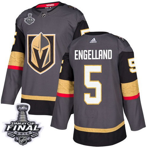 Adidas Golden Vegas Golden Knights #5 Deryk Engelland Grey Home Authentic 2018 Stanley Cup Final Stitched Jersey Men's