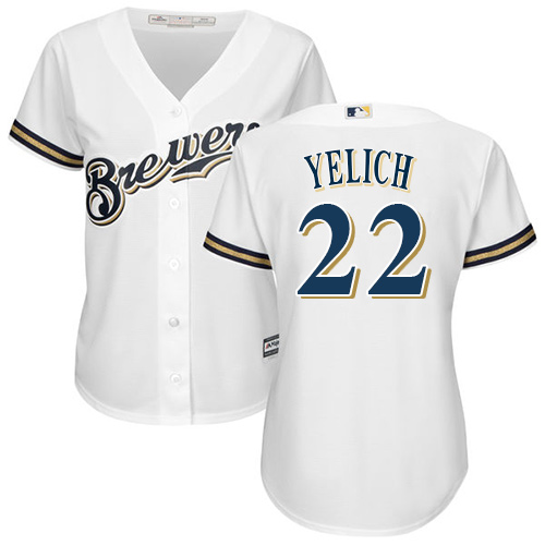 Milwaukee Brewers #22 Christian Yelich White Home Women's Stitched Jersey Womens