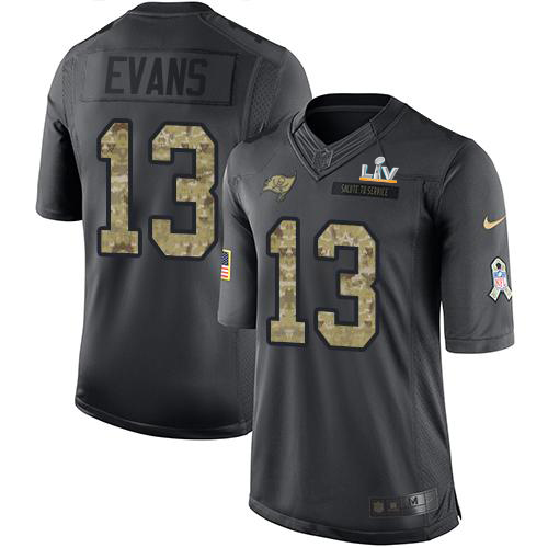 Buccaneers #13 Mike Evans Black Youth Super Bowl LV Bound Stitched Limited 2016 Salute To Service Jersey