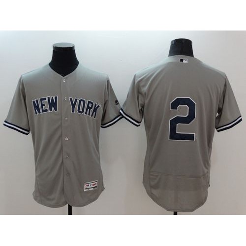 New York Yankees #2 Derek Jeter Grey Flexbase Authentic Collection Stitched Jersey Men's