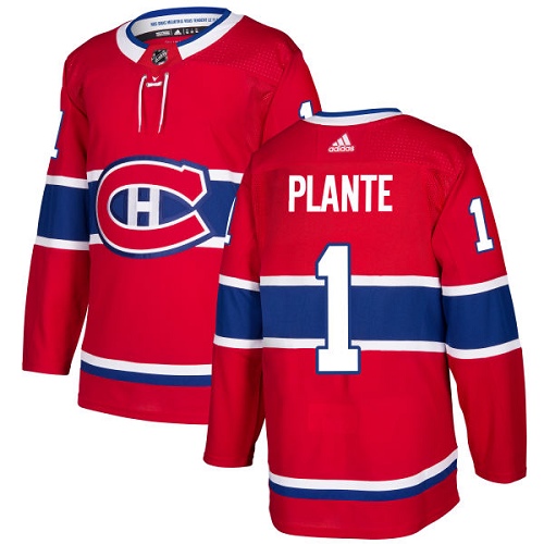 Adidas Montreal Canadiens #1 Jacques Plante Red Home Authentic Stitched Jersey Men's