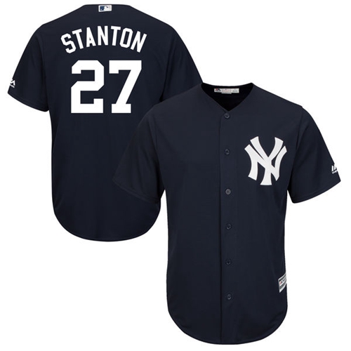 New York Yankees #27 Giancarlo Stanton Navy Blue New Cool Base Stitched Jersey Men's