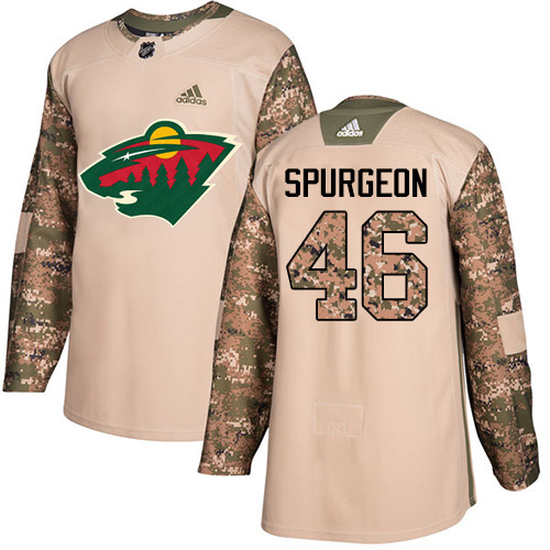 Adidas Minnesota Wild #46 Jared Spurgeon Camo Authentic 2017 Veterans Day Stitched Youth Jersey Youth