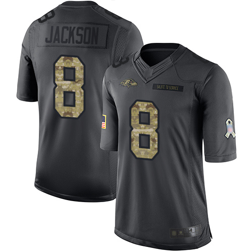 Ravens #8 Lamar Jackson Black Youth Stitched Limited 2016 Salute To Service Jersey