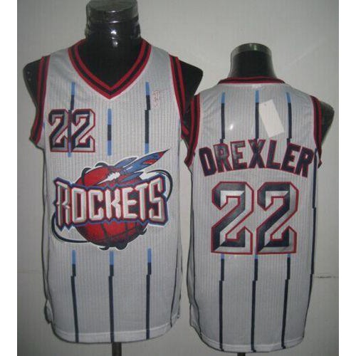 Houston Rockets #22 Clyde Drexler White Throwback Stitched Jersey Mens