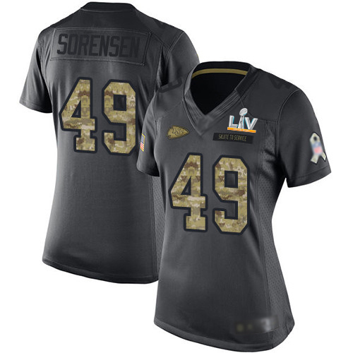 Kansas City Chiefs #49 Daniel Sorensen Black Women's Super Bowl LV Bound Stitched Limited 2016 Salute to Service Jersey Womens
