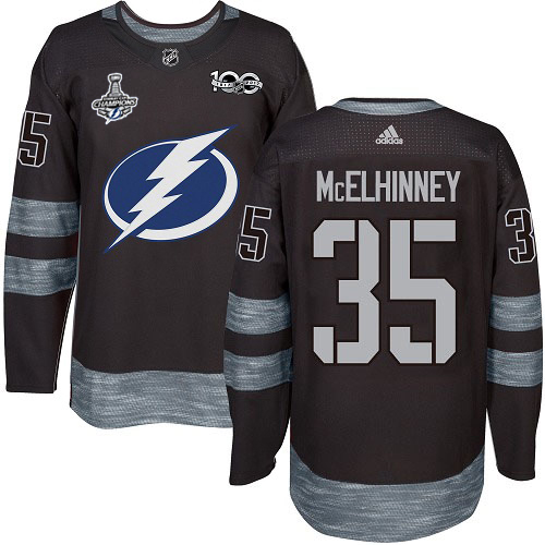 Adidas Tampa Bay Lightning #35 Curtis McElhinney Black 1917-2017 100th Anniversary 2020 Stanley Cup Champions Stitched Jersey Men's
