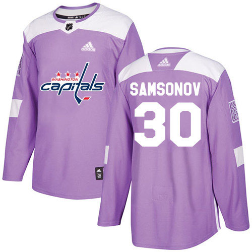 Adidas Washington Capitals #30 Ilya Samsonov Purple Authentic Fights Cancer Stitched Youth Jersey Youth