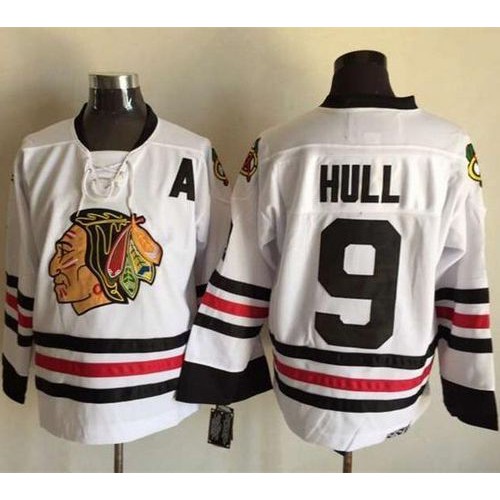 Chicago Blackhawks #9 Bobby Hull White CCM Throwback Stitched Jersey Men's