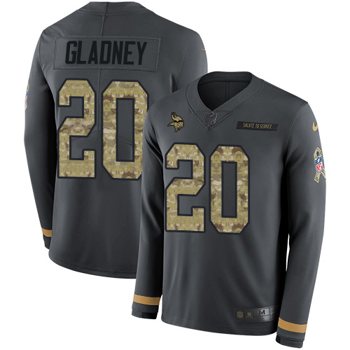 Minnesota Vikings #20 Jeff Gladney Anthracite Salute to Service Youth Stitched Limited Therma Long Sleeve Jersey Youth