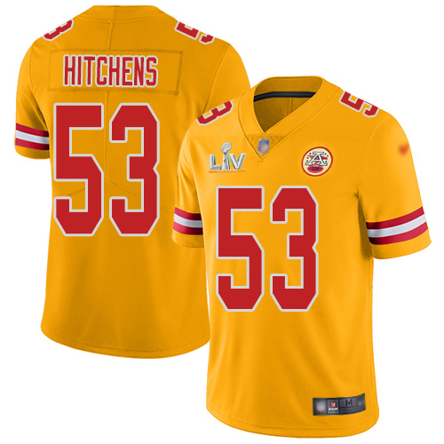 Kansas City Chiefs #53 Anthony Hitchens Gold Men's Super Bowl LV Bound Stitched Limited Inverted Legend Jersey Men's