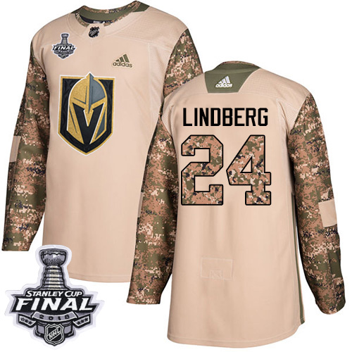 Adidas Golden Vegas Golden Knights #24 Oscar Lindberg Camo Authentic 2017 Veterans Day 2018 Stanley Cup Final Stitched Jersey Men's