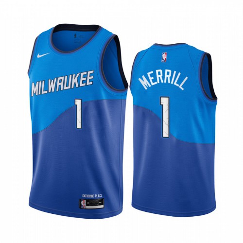 Milwaukee Bucks #1 Sam Merrill Blue Swingman 2020-21 City Edition Jersey Mens
