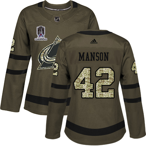 Adidas Colorado Avalanche #42 Josh Manson Green Women's 2022 Stanley Cup Champions Salute To Service Stitched Jersey Womens