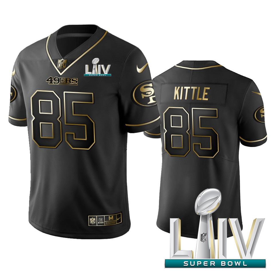 49ers #85 George Kittle Black Golden Super Bowl LIV 2020 Limited Edition Stitched Jersey
