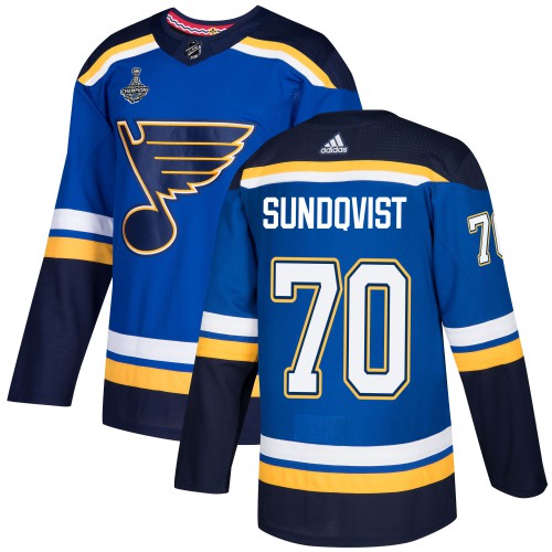 Adidas St. Louis Blues #70 Oskar Sundqvist Blue Home Authentic 2019 Stanley Cup Champions Stitched Jersey Men's