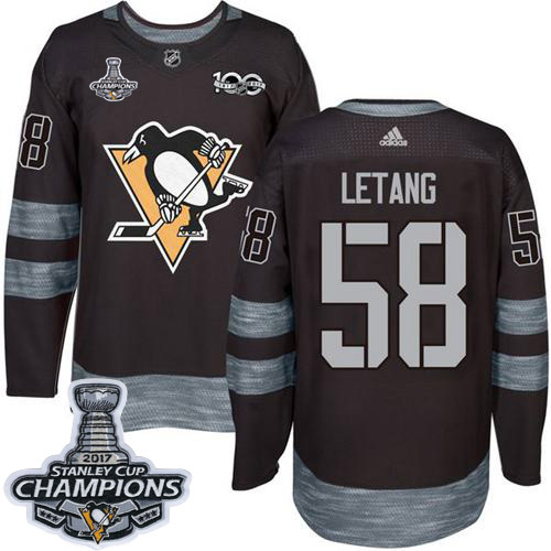 Adidas Pittsburgh Penguins #58 Kris Letang Black 1917-2017 100th Anniversary Stanley Cup Finals Champions Stitched Jersey Men's