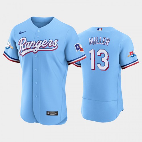 Texas Texas Rangers #13 Brad Miller Authentic 50th Anniversary Men's Alternate Jersey - Light Blue Men's