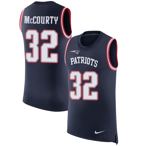 Patriots #32 Devin McCourty Navy Blue Team Color Men's Stitched Limited Rush Tank Top Jersey