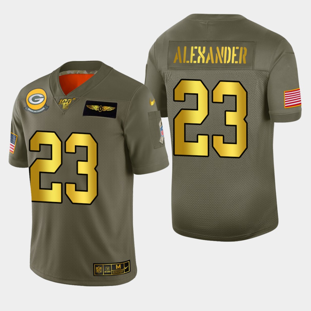 Packers #23 Jaire Alexander Men's Olive Gold 2019 Salute To Service 100 Limited Jersey