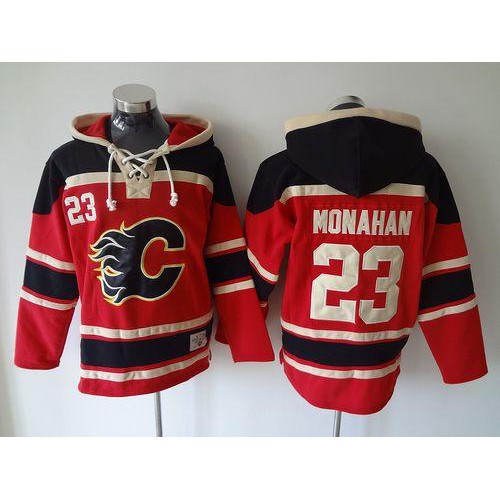 Calgary Flames #23 Sean Monahan Red Sawyer Hooded Sweatshirt Stitched Jersey Men's